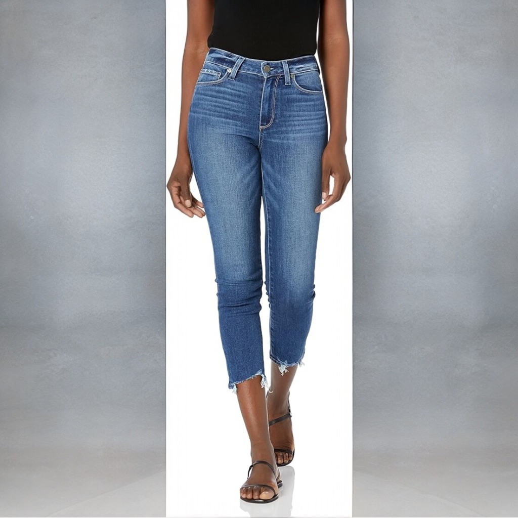 Paige Hoxton Crop High Rise Slim Jeans Medium Wash Ankle Denim Size 27